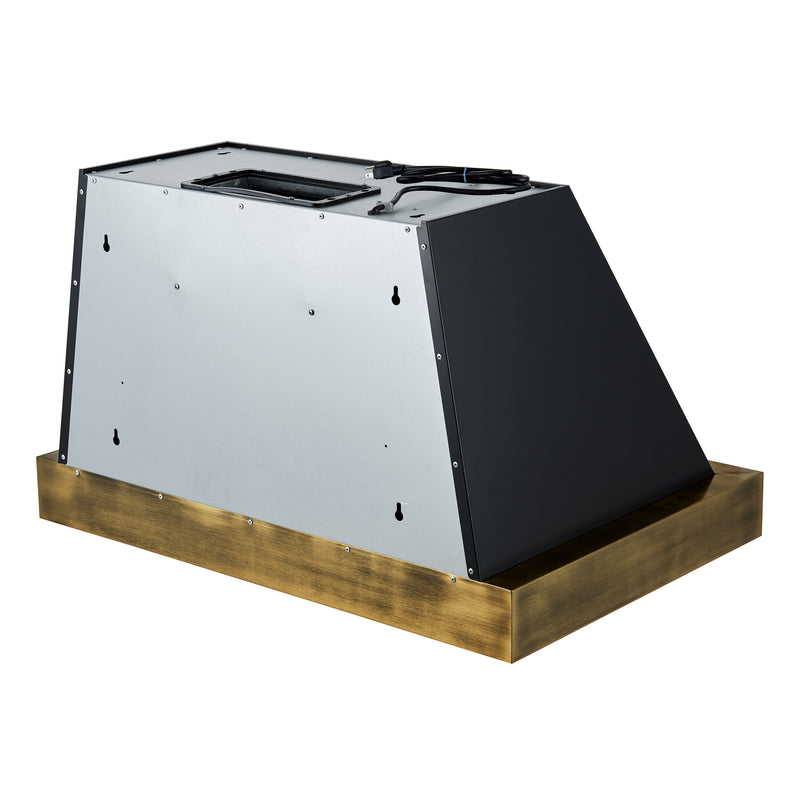 Forno Vittorio 36" 600 CFM Wall Mount Range Hood in Black, Baffle Filters, with Antique Brass Handles, FRHWM5078-36BLK