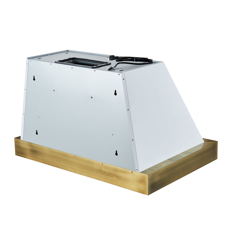 Forno Vittorio 36" 600 CFM Wall Mount Range Hood in White, Baffle Filters, with Antique Brass Handles, FRHWM5078-36WHT