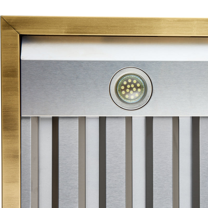 Forno Vittorio 36" 600 CFM Wall Mount Range Hood in White, Baffle Filters, with Antique Brass Handles, FRHWM5078-36WHT