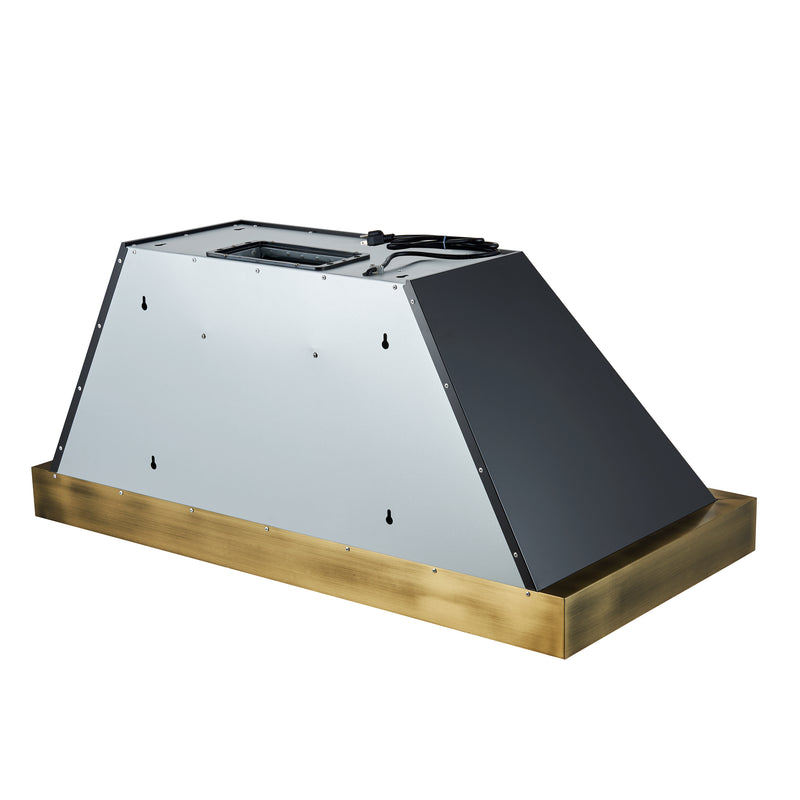 Forno Vittorio 48" 600 CFM Wall Mount Range Hood in Black, Baffle Filters, with Antique Brass Handles, FRHWM5078-48BLK