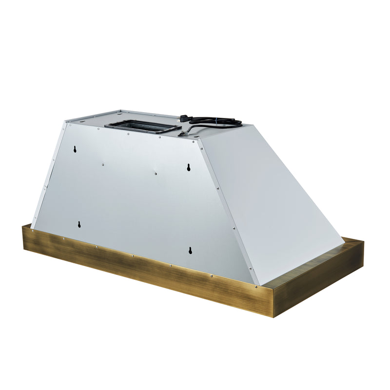 Forno Vittorio 48" 600 CFM Wall Mount Range Hood in White, Baffle Filters, with Antique Brass Handles, FRHWM5078-48WHT