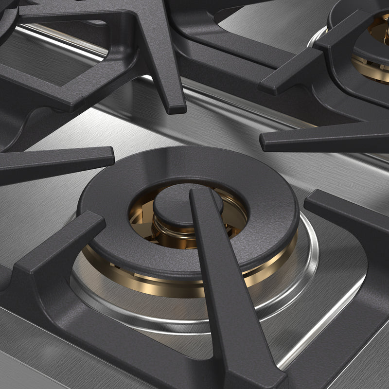 Forno 36" Pro-Style Gas Rangetop, 6 Sealed Brass Burners, Cast-Iron Grates, Griddle, FCTGS5751-36