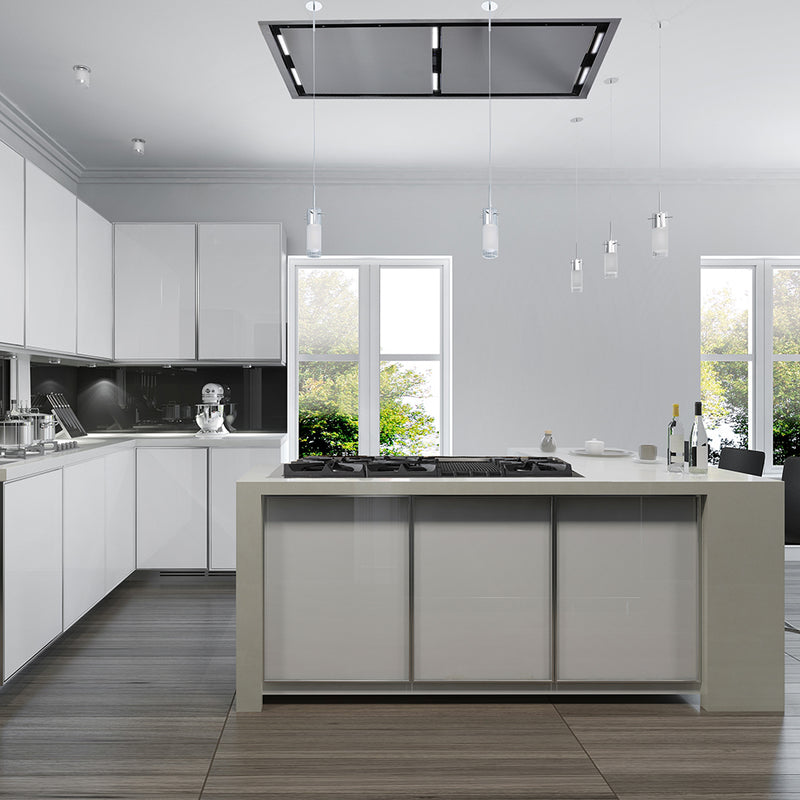 Forno Arezzo 44" 1200 CFM Recessed Ceiling Range Hood in Stainless Steel, Hybrid Filters, Remote Control, FRHRE5312-44