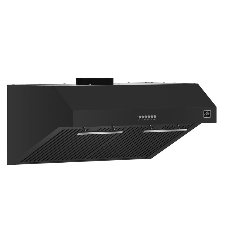 Forno Bari Espresso 30" 600 CFM Under Cabinet Range Hood in Black, LED Lighting, with Stainless Steel Handles, FRHUC5255-30BLK