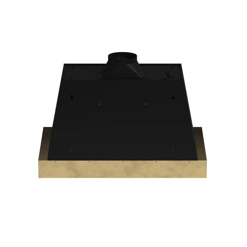 Forno Vittorio 36" 600 CFM Wall Mount Range Hood in Black, Baffle Filters, with Antique Brass Handles, FRHWM5078-36BLK