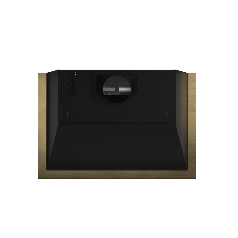 Forno Vittorio 36" 600 CFM Wall Mount Range Hood in Black, Baffle Filters, with Antique Brass Handles, FRHWM5078-36BLK