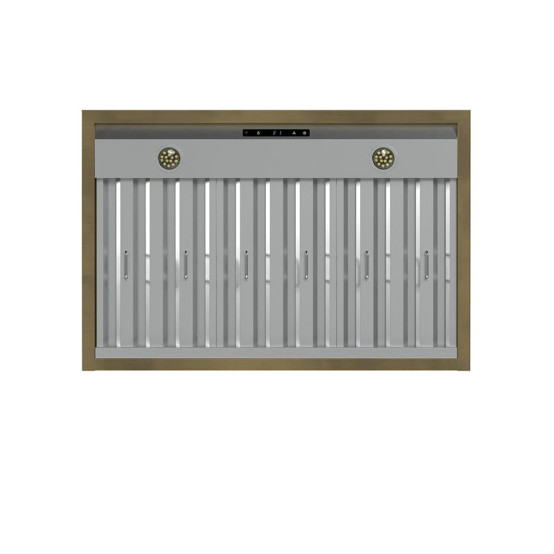 Forno Vittorio 36" 600 CFM Wall Mount Range Hood in White, Baffle Filters, with Antique Brass Handles, FRHWM5078-36WHT