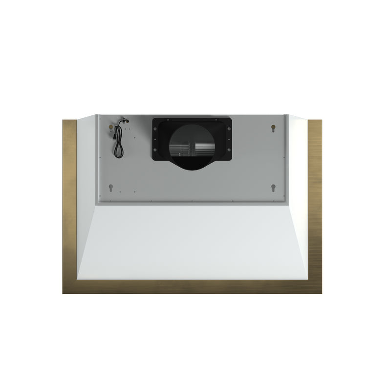 Forno Vittorio 36" 600 CFM Wall Mount Range Hood in White, Baffle Filters, with Antique Brass Handles, FRHWM5078-36WHT