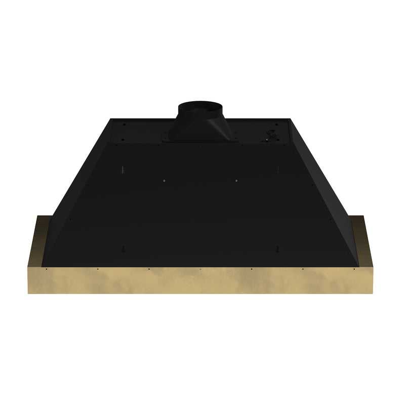 Forno Vittorio 48" 600 CFM Wall Mount Range Hood in Black, Baffle Filters, with Antique Brass Handles, FRHWM5078-48BLK