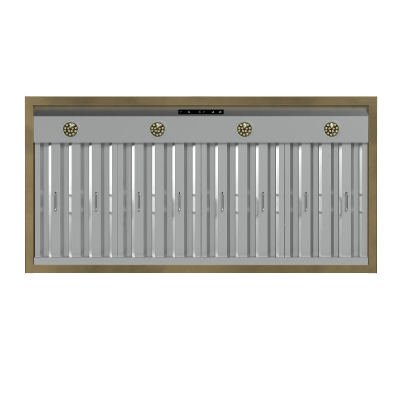 Forno Vittorio 48" 600 CFM Wall Mount Range Hood in Black, Baffle Filters, with Antique Brass Handles, FRHWM5078-48BLK