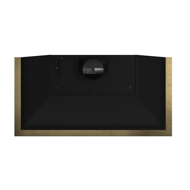 Forno Vittorio 48" 600 CFM Wall Mount Range Hood in Black, Baffle Filters, with Antique Brass Handles, FRHWM5078-48BLK