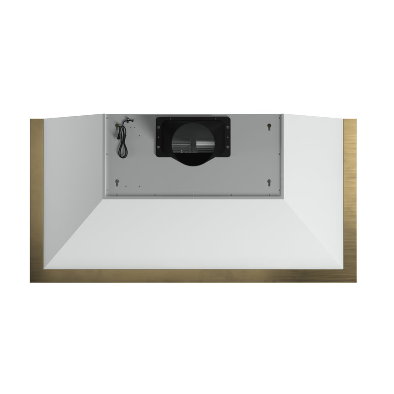 Forno Vittorio 48" 600 CFM Wall Mount Range Hood in White, Baffle Filters, with Antique Brass Handles, FRHWM5078-48WHT