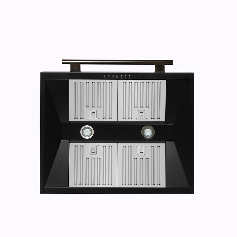Forno Aria 30" 600 CFM Wall-Mounted Range Hood in Black with Antique Brass Handles, FRHWM5095-30BLK