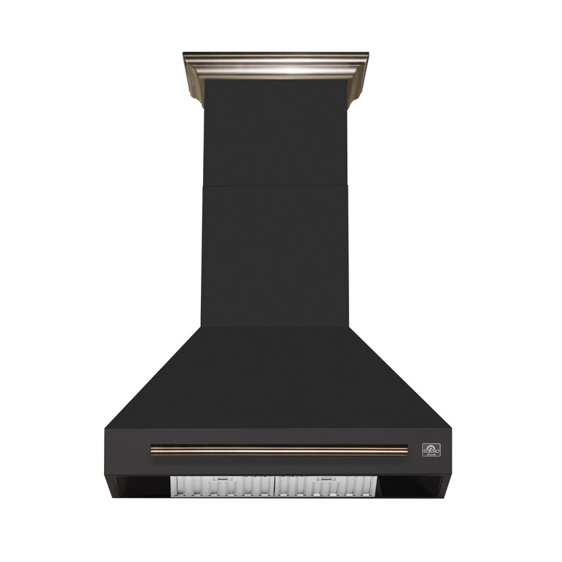 Forno Aria 30" 600 CFM Wall-Mounted Range Hood in Black with Antique Brass Handles, FRHWM5095-30BLK