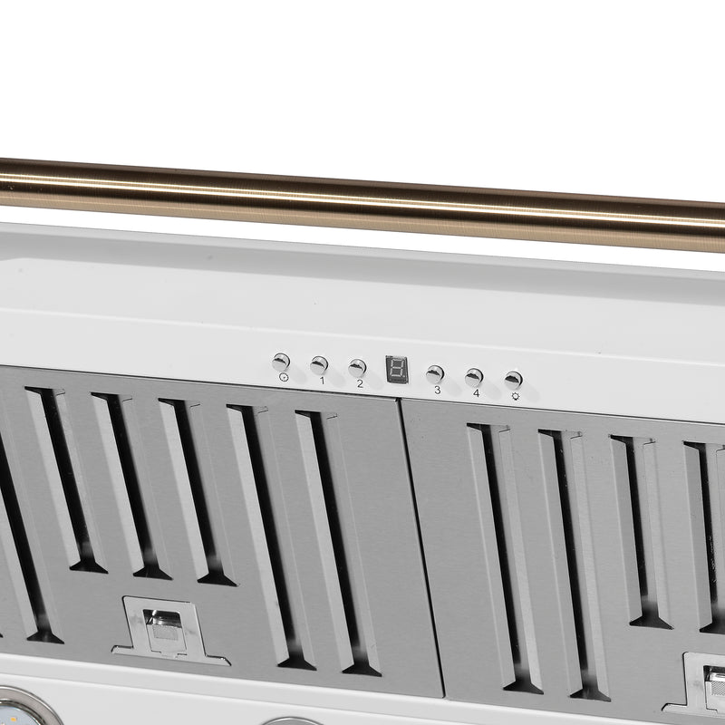 Forno Aria 36" 1200 CFM Wall-Mounted Range Hood in White with Antique Brass Handles, FRHWM5095-36WHT