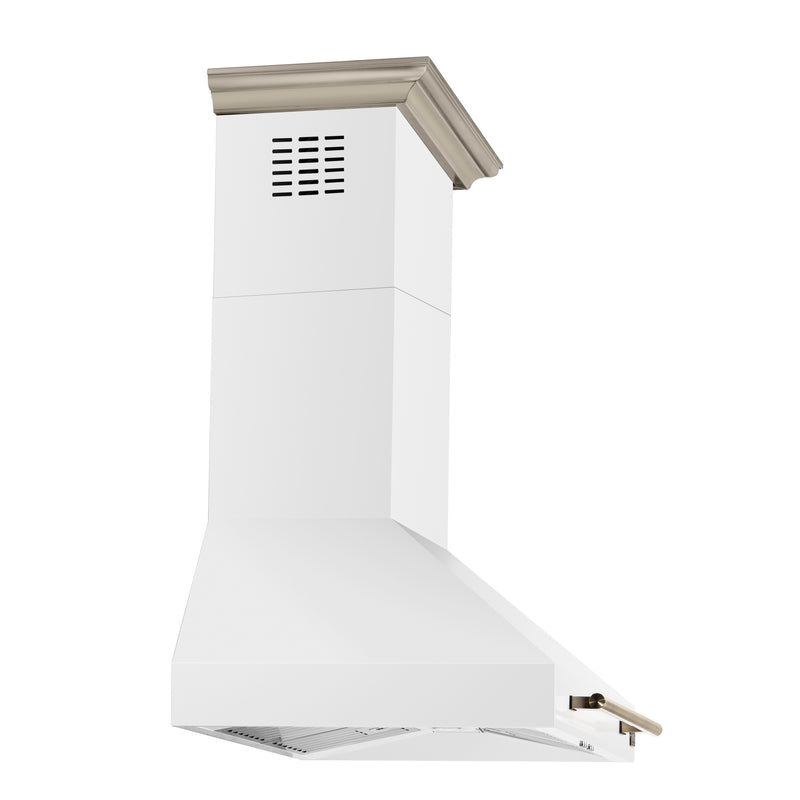 Forno Aria 36" 1200 CFM Wall-Mounted Range Hood in White with Antique Brass Handles, FRHWM5095-36WHT