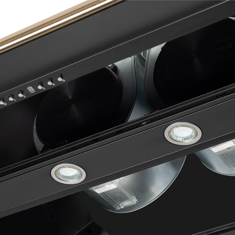 Forno Aria 48" 1200 CFM Wall-Mounted Range Hood in Black with Antique Brass Handles, FRHWM5095-48BLK