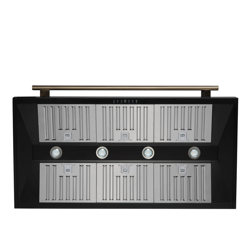 Forno Aria 48" 1200 CFM Wall-Mounted Range Hood in Black with Antique Brass Handles, FRHWM5095-48BLK