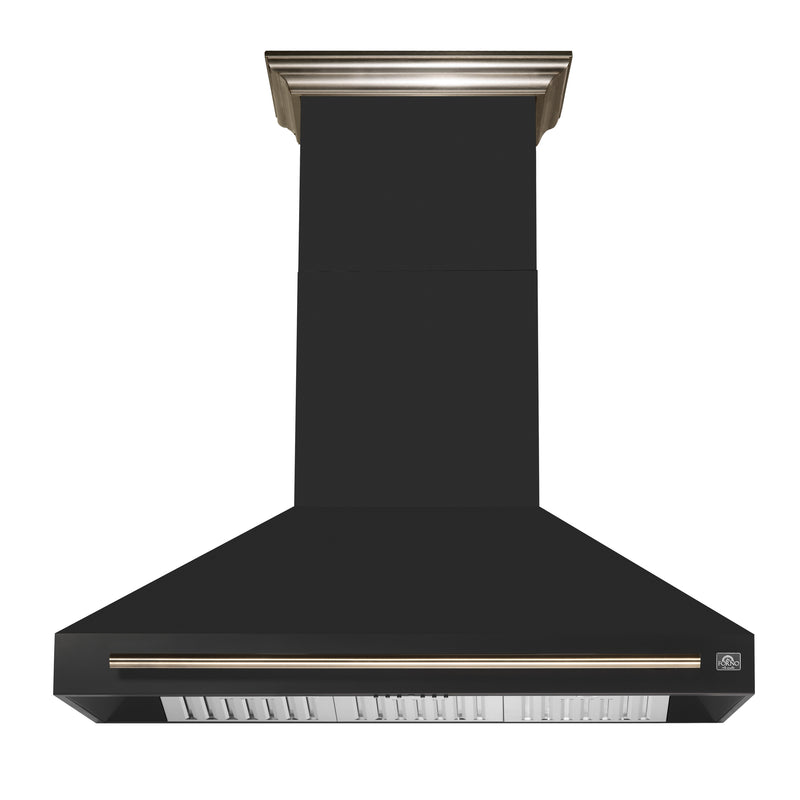 Forno Aria 48" 1200 CFM Wall-Mounted Range Hood in Black with Antique Brass Handles, FRHWM5095-48BLK
