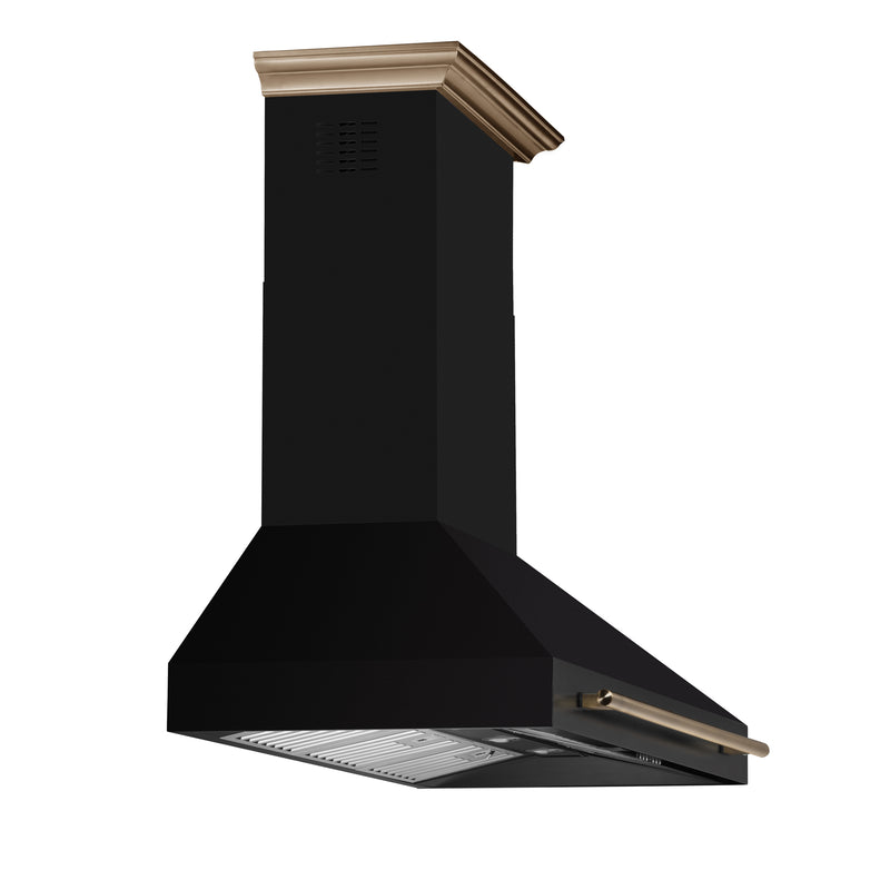Forno Aria 48" 1200 CFM Wall-Mounted Range Hood in Black with Antique Brass Handles, FRHWM5095-48BLK