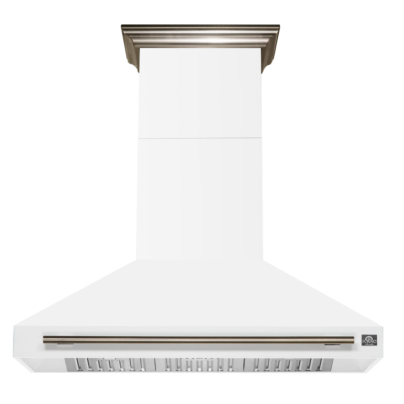 Forno Aria 48" 1200 CFM Wall-Mounted Range Hood in White with Antique Brass Handles, FRHWM5095-48WHT