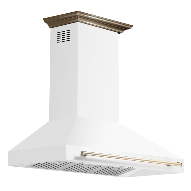 Forno Aria 48" 1200 CFM Wall-Mounted Range Hood in White with Antique Brass Handles, FRHWM5095-48WHT