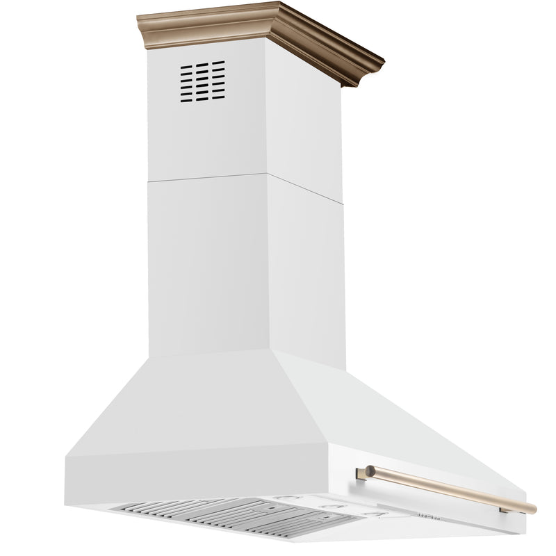Forno Aria 48" 1200 CFM Wall-Mounted Range Hood in White with Antique Brass Handles, FRHWM5095-48WHT