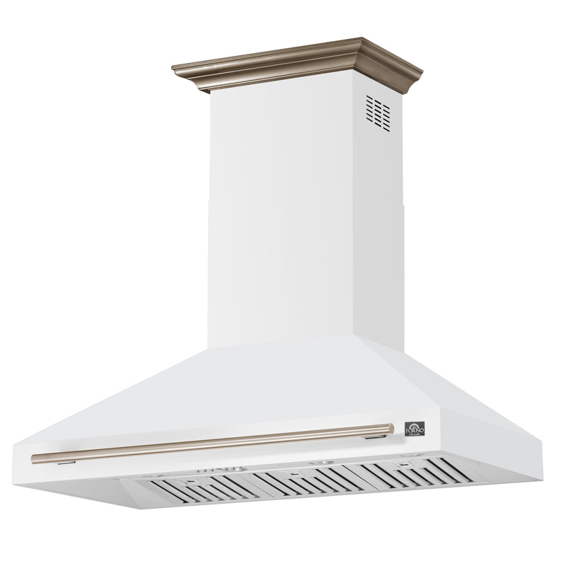 Forno Aria 48" 1200 CFM Wall-Mounted Range Hood in White with Antique Brass Handles, FRHWM5095-48WHT