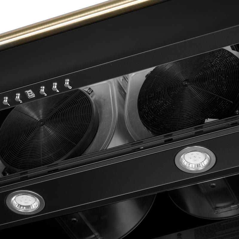 Forno Aria 60" 1200 CFM Wall-Mounted Range Hood in Black with Antique Brass Handles, FRHWM5095-60BLK