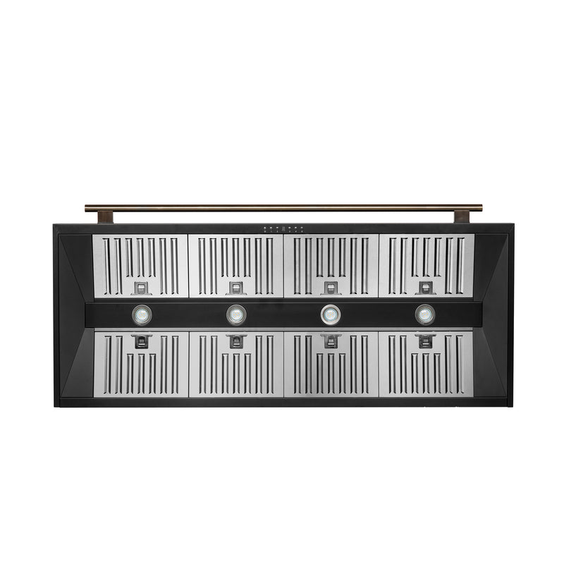 Forno Aria 60" 1200 CFM Wall-Mounted Range Hood in Black with Antique Brass Handles, FRHWM5095-60BLK