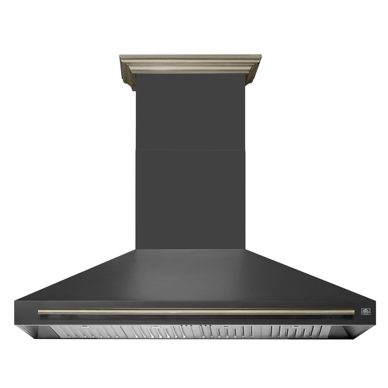 Forno Aria 60" 1200 CFM Wall-Mounted Range Hood in Black with Antique Brass Handles, FRHWM5095-60BLK