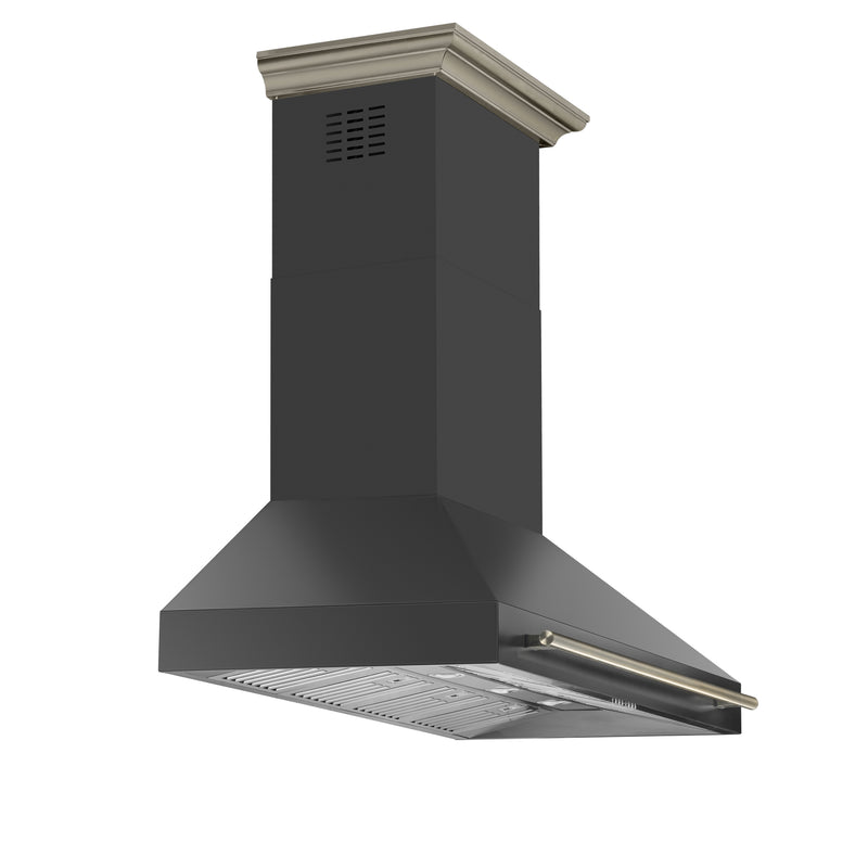 Forno Aria 60" 1200 CFM Wall-Mounted Range Hood in Black with Antique Brass Handles, FRHWM5095-60BLK