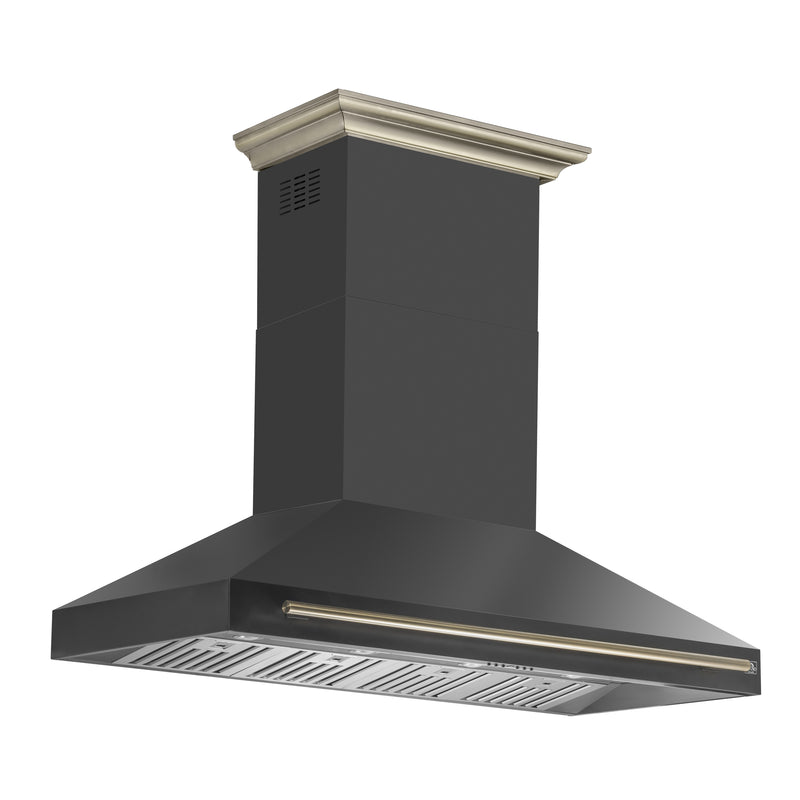 Forno Aria 60" 1200 CFM Wall-Mounted Range Hood in Black with Antique Brass Handles, FRHWM5095-60BLK