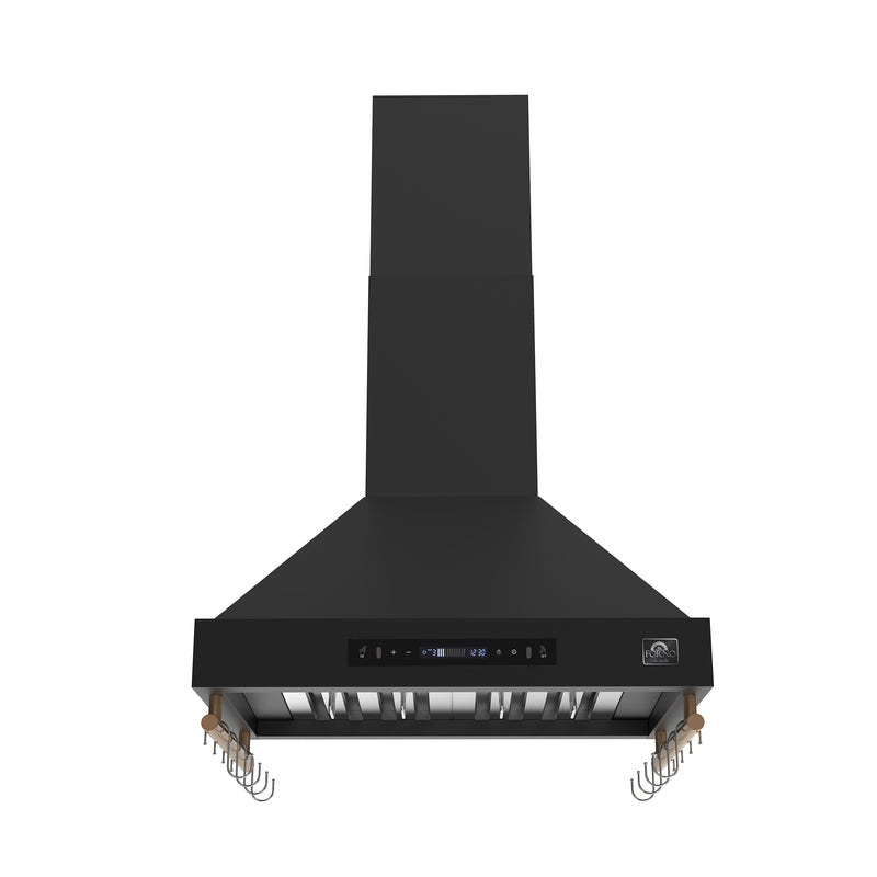 Forno Venezia 30" 370 CFM Wall-Mounted Range Hood in Black with Antique Brass Handles, FRHWM5503-30BLK