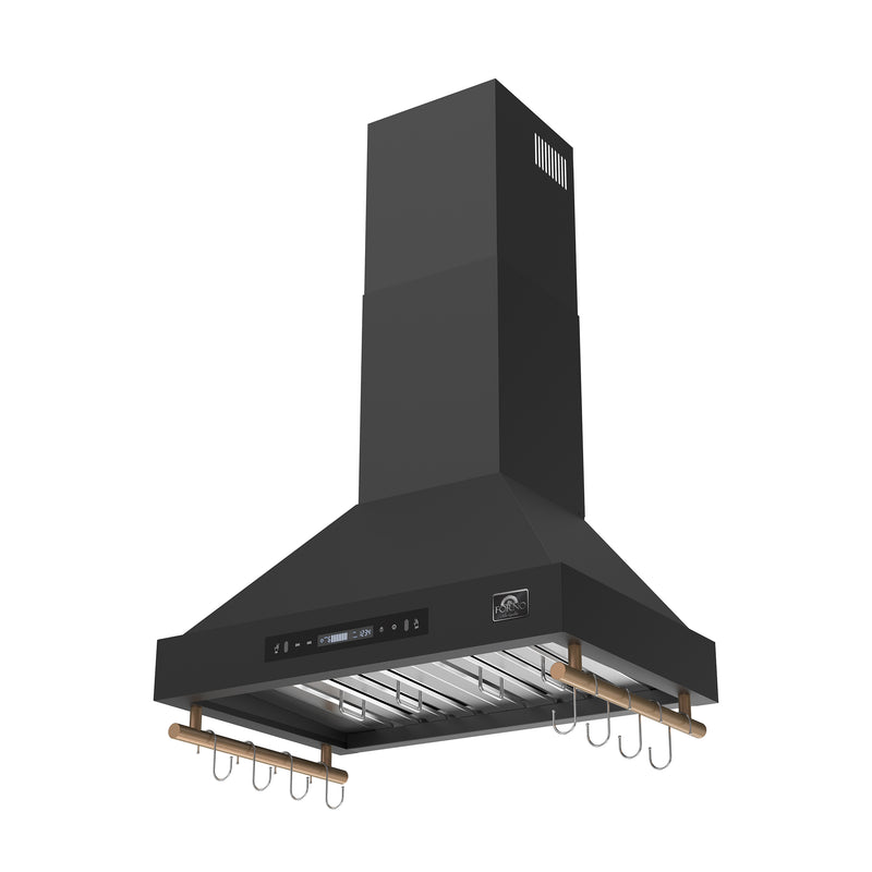 Forno Venezia 30" 370 CFM Wall-Mounted Range Hood in Black with Antique Brass Handles, FRHWM5503-30BLK