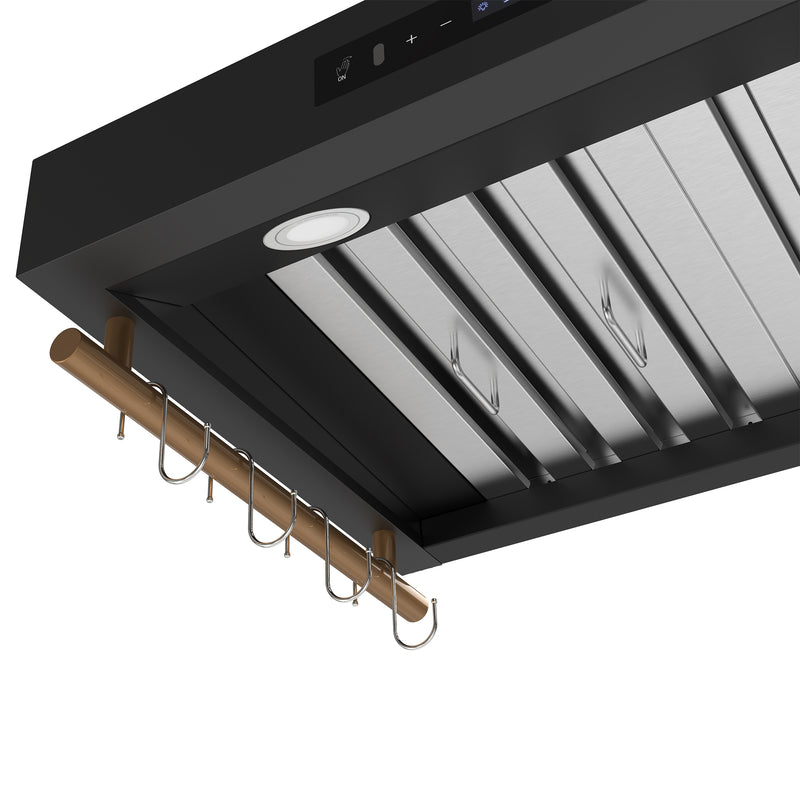 Forno Venezia 30" 370 CFM Wall-Mounted Range Hood in Black with Antique Brass Handles, FRHWM5503-30BLK
