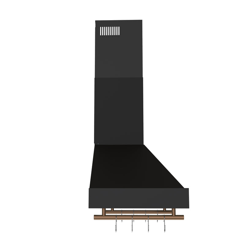 Forno Venezia 30" 370 CFM Wall-Mounted Range Hood in Black with Antique Brass Handles, FRHWM5503-30BLK