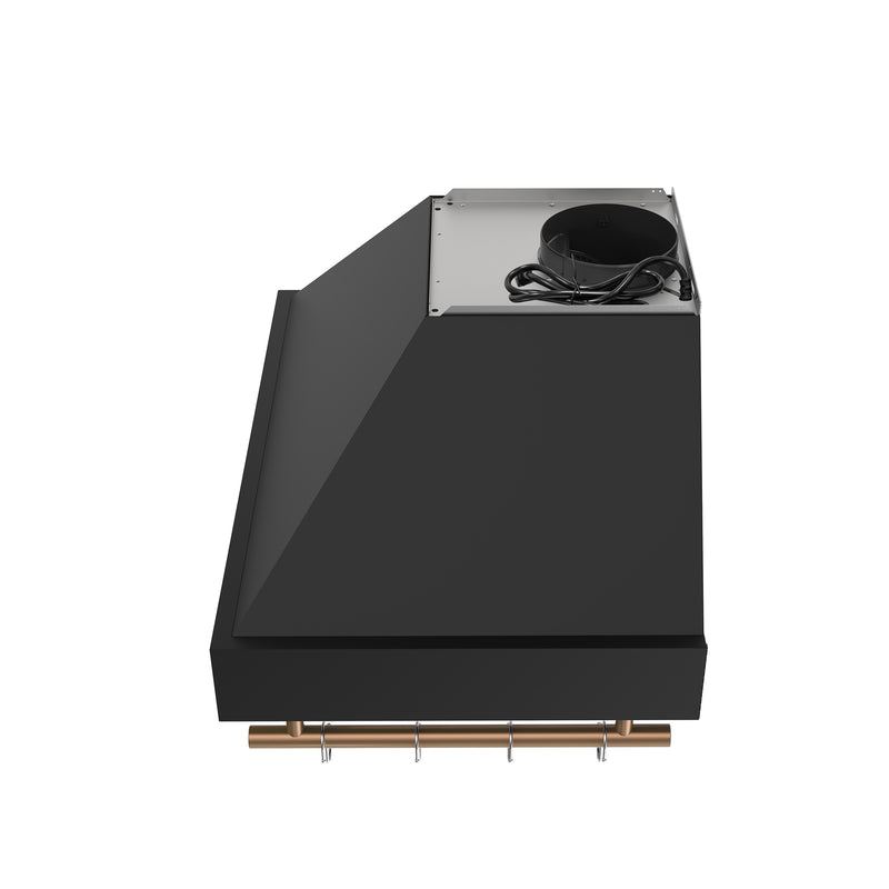 Forno Venezia 30" 370 CFM Wall-Mounted Range Hood in Black with Antique Brass Handles, FRHWM5503-30BLK