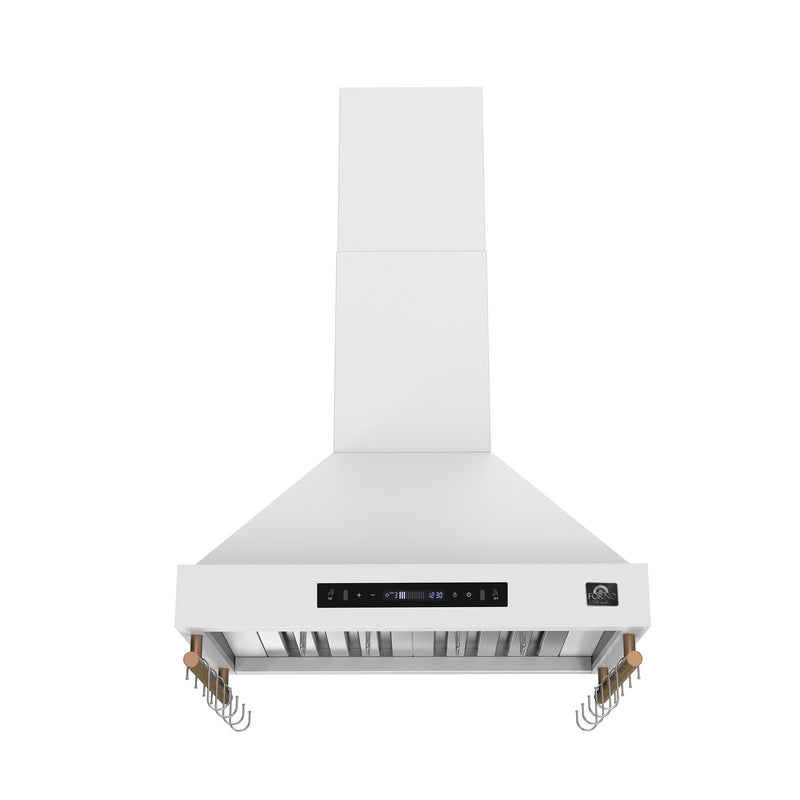 Forno Venezia 30" 370 CFM Wall-Mounted Range Hood in White with Antique Brass Handles, FRHWM5503-30WHT