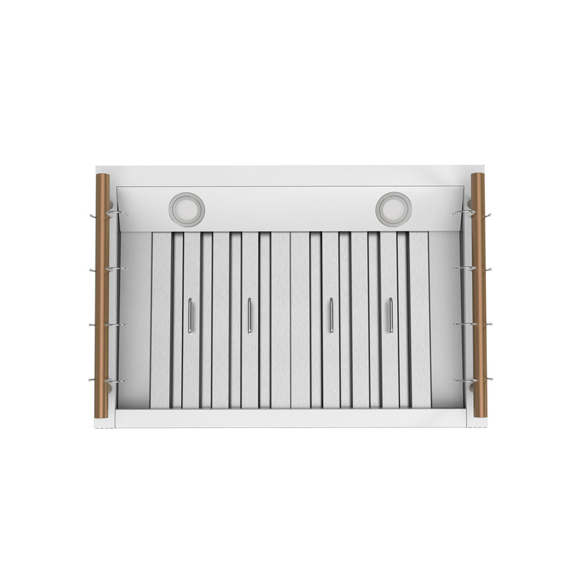 Forno Venezia 30" 370 CFM Wall-Mounted Range Hood in White with Antique Brass Handles, FRHWM5503-30WHT