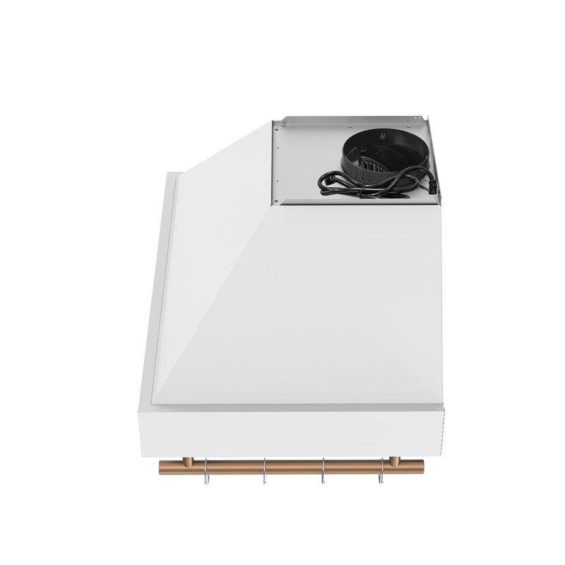 Forno Venezia 30" 370 CFM Wall-Mounted Range Hood in White with Antique Brass Handles, FRHWM5503-30WHT