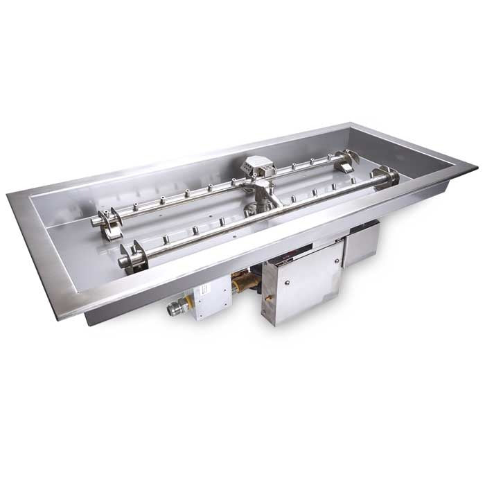 HPC Fire Inspired Rectangle H-Burner Inserts 24VAC Liquid Propane with stainless steel, dual burner bars, and electronic ignition system