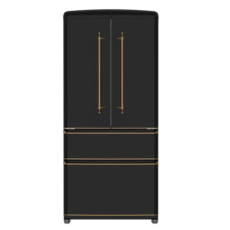 Forno Luigi 33" 18 cu.ft. Freestanding French Door Refrigerator in Black, LED Touch Controls, Antique Brass Handles, FFFFD1791-33BLK