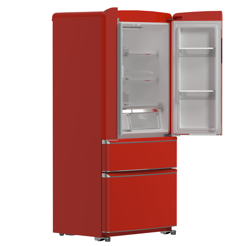 Forno Luigi 33" 18 cu.ft. Freestanding French Door Refrigerator in Red, Handle-Free Design, FFFFD1791-33RED
