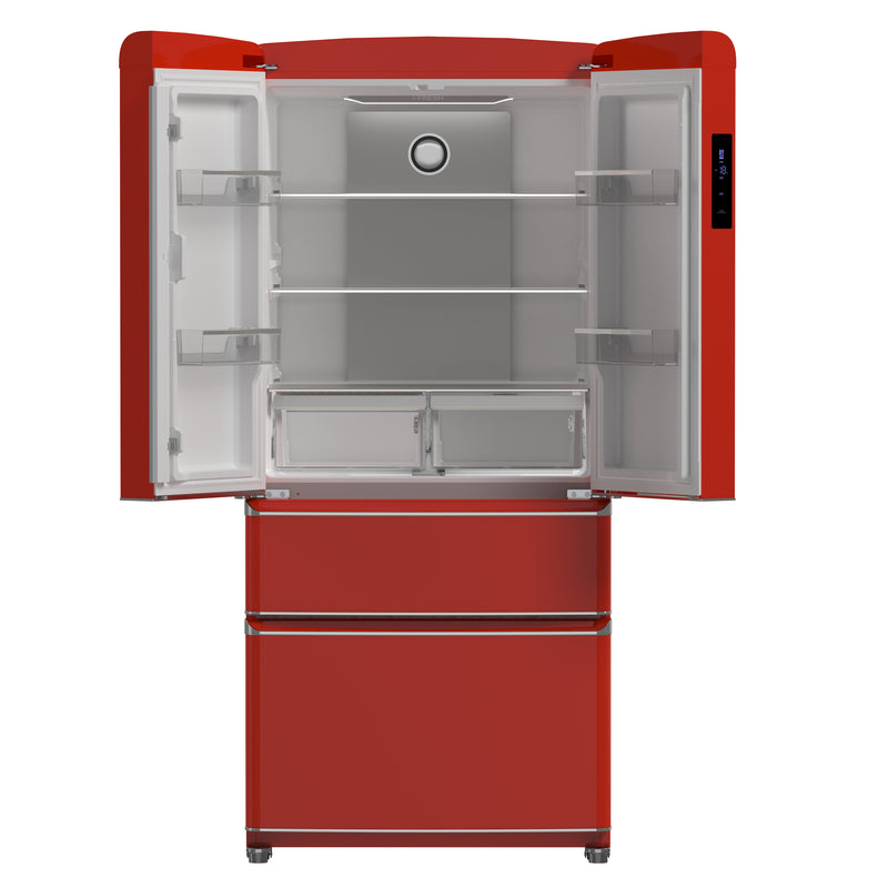 Forno Luigi 33" 18 cu.ft. Freestanding French Door Refrigerator in Red, Handle-Free Design, FFFFD1791-33RED