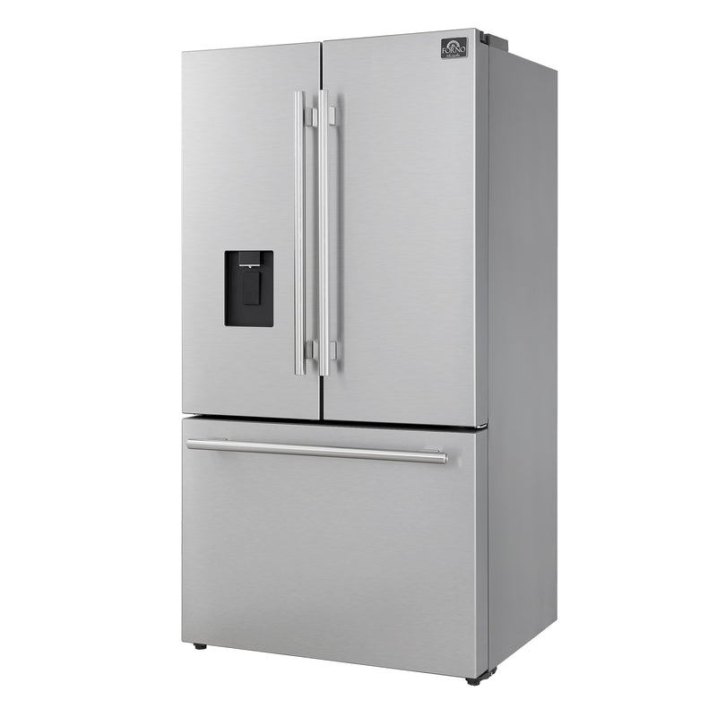 Forno Aosta 36" Freestanding French Door Refrigerator in Stainless Steel with 22.4 cu.ft., External Water Dispenser, Automatic Ice Maker, FFFFD1866-36SB