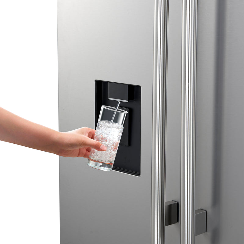 Forno Aosta 36" Freestanding French Door Refrigerator in Stainless Steel with 22.4 cu.ft., External Water Dispenser, Automatic Ice Maker, FFFFD1866-36SB