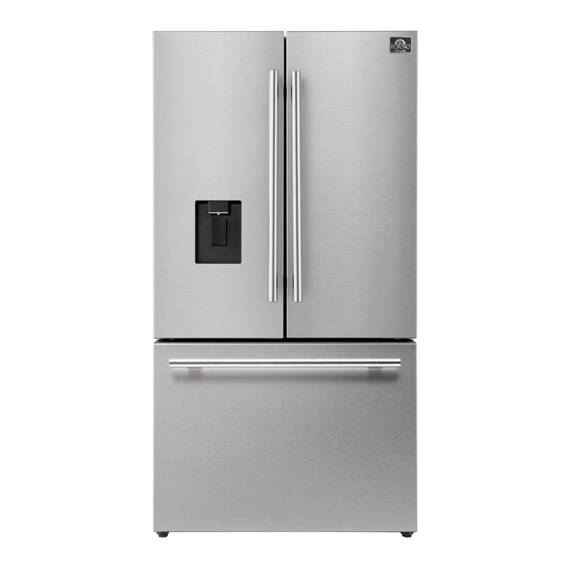 Forno Aosta 36" Freestanding French Door Refrigerator in Stainless Steel with 22.4 cu.ft., External Water Dispenser, Automatic Ice Maker, FFFFD1866-36SB