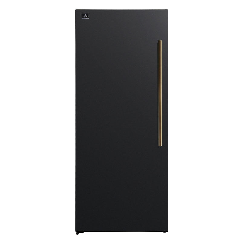 Forno Maderno 28" Convertible Upright Freezer/Refrigerator in Black, Dual-Zone Frost-Free, Antique Brass Handles, FFFFD1722-28BLK-LS