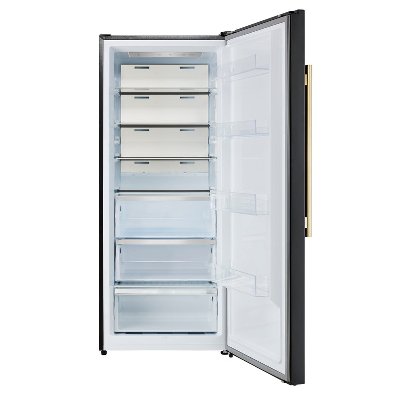 Forno Maderno 28" Convertible Upright Freezer/Refrigerator in Black, Dual-Zone Frost-Free, Antique Brass Handles, FFFFD1722-28BLK-RS